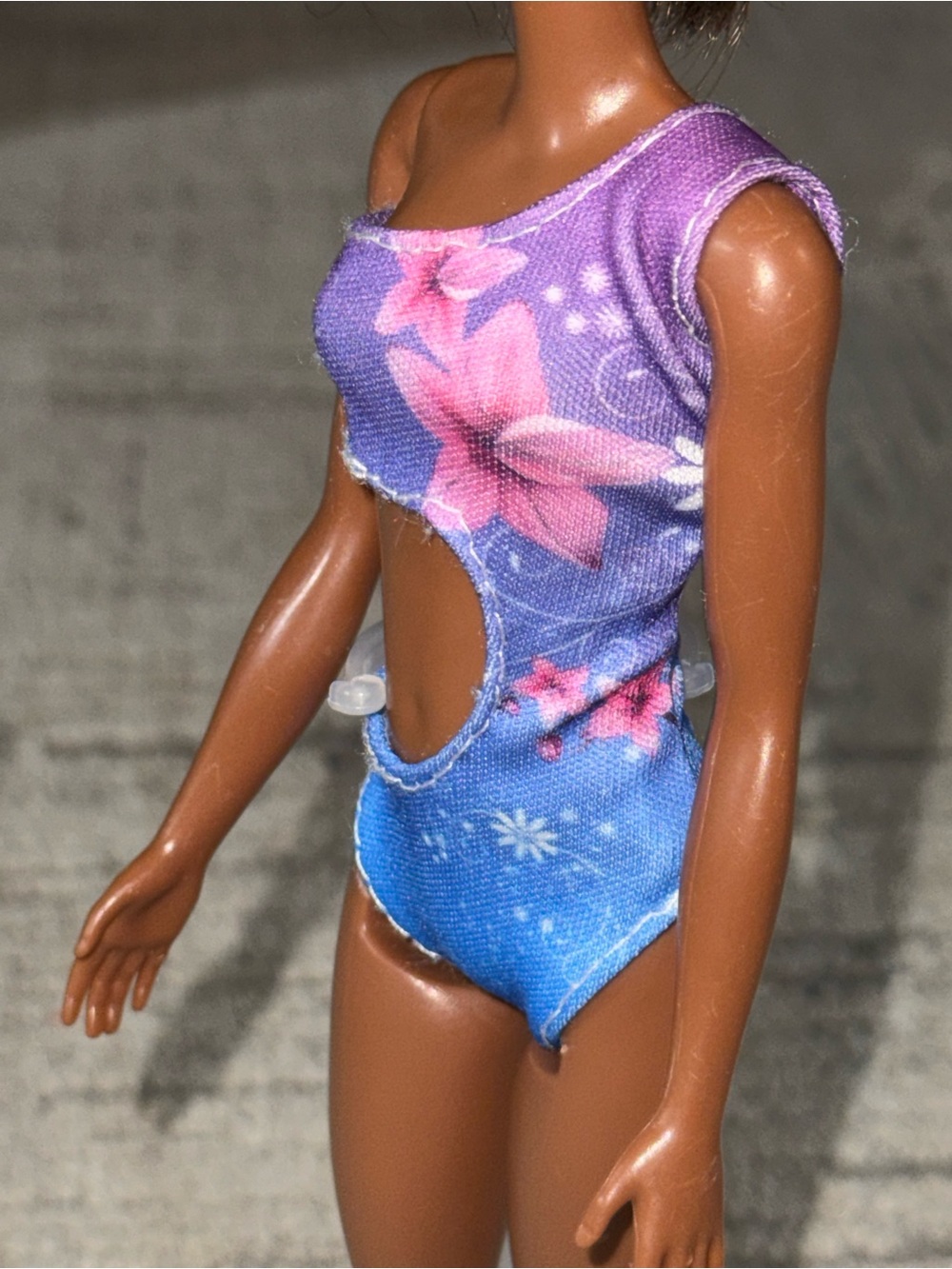 Barbie Mattel 1 pc, bathing suit with open side, pink and purple